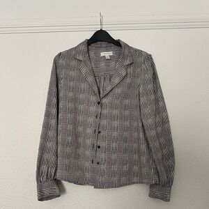 Topshop plaid black white button down crop top grid